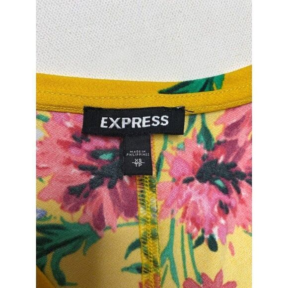 Express Yellow Pink Floral Sleeveless V Neck Stretch Top sz XS - Picture 5 of 7